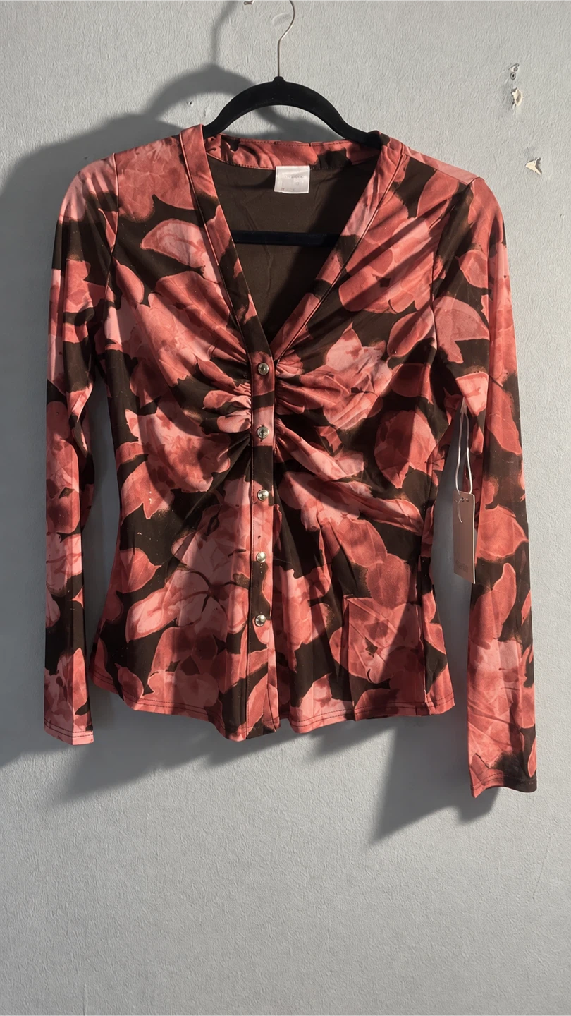 Floral Long Sleeve Button-Down Top - photo 3