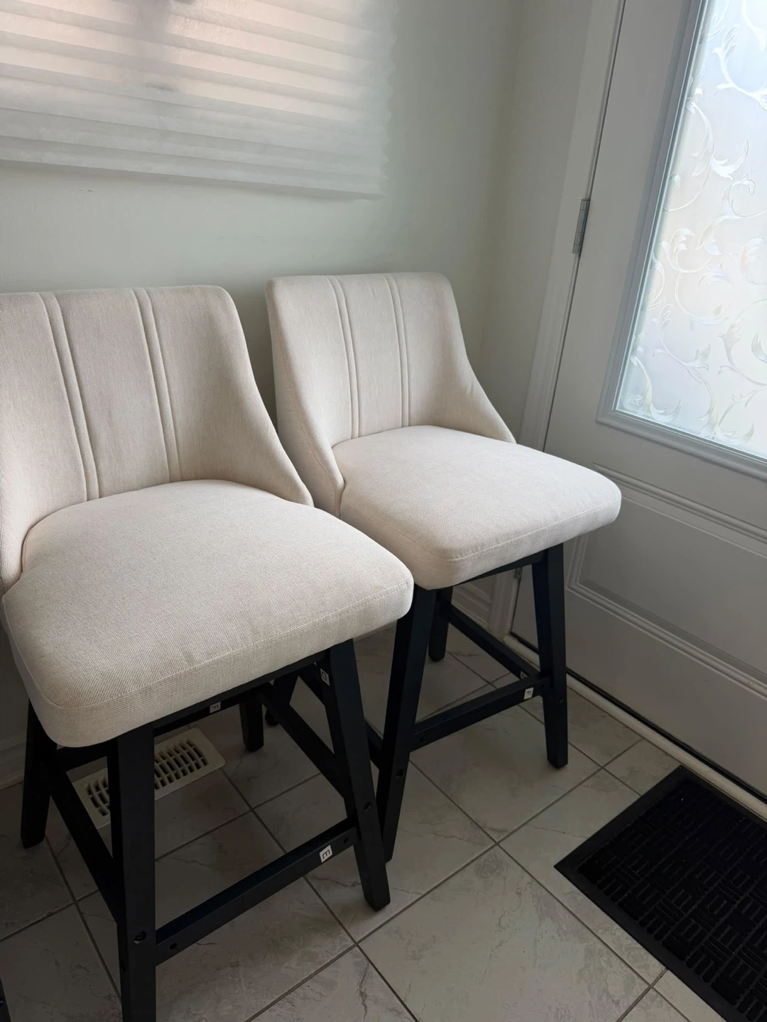 Set of Two Cream Upholstered Bar Stools