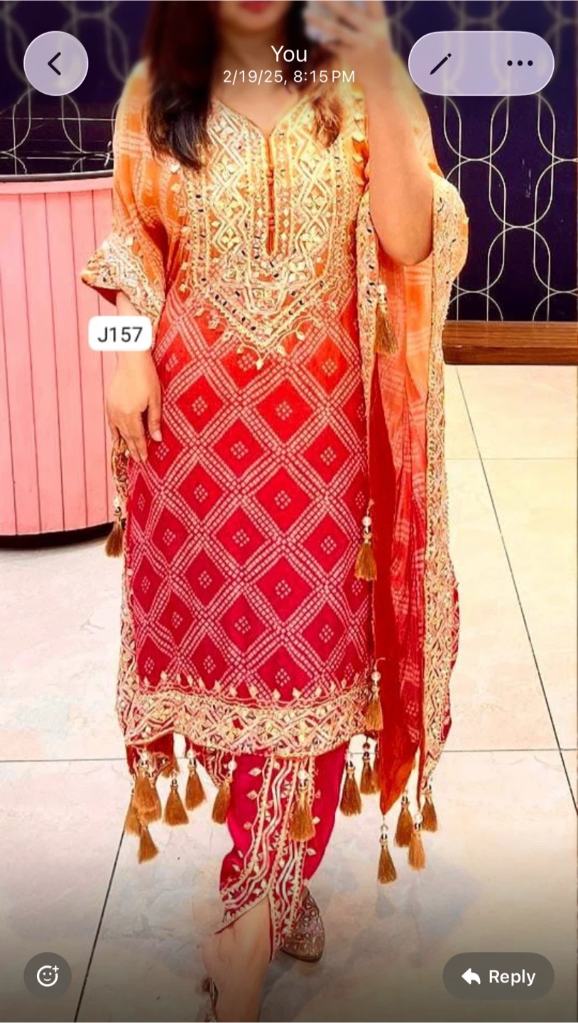 Orange and Red Embroidered kaftan Salwar Kameez
