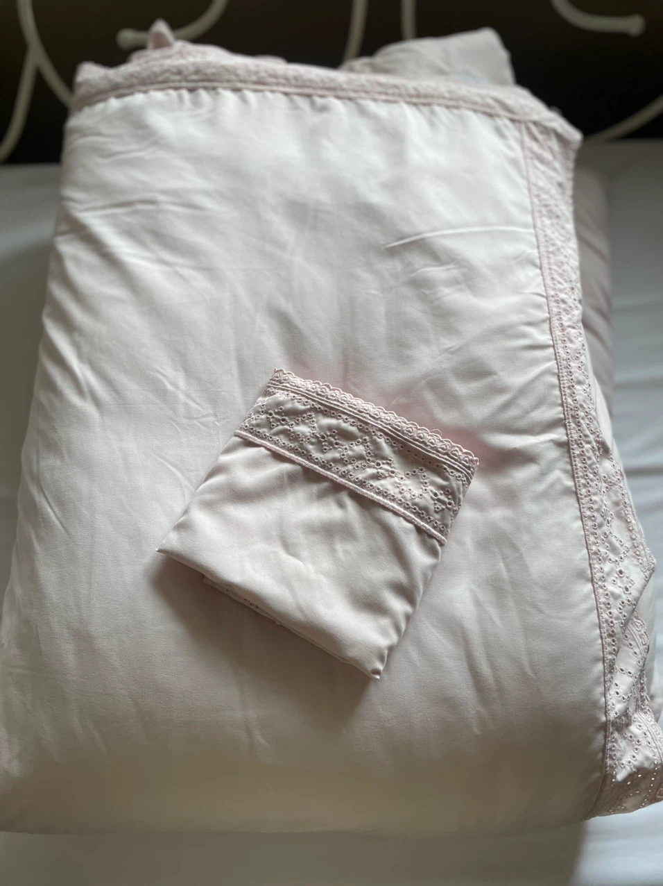 Twin - Blush Pink Comforter with Eyelet Trim