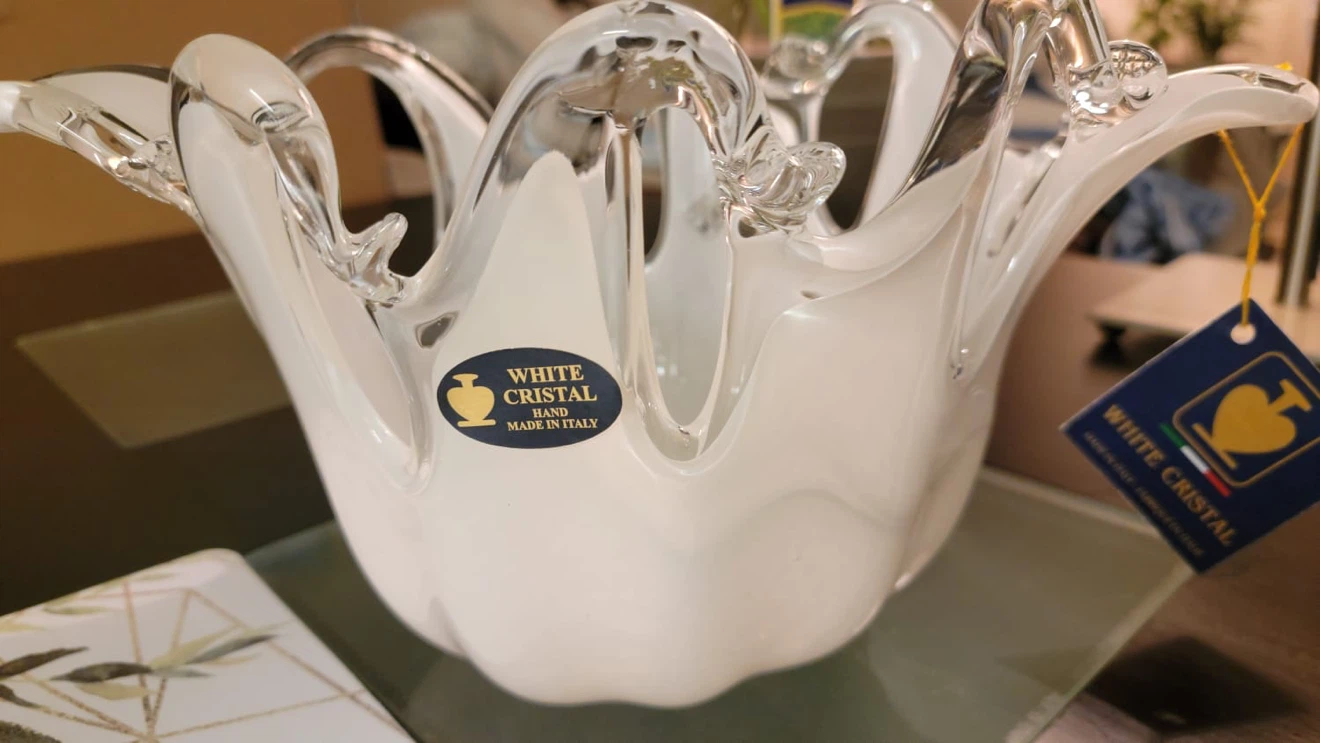 White Cristal Hand Blown Italian Glass Bowl - photo 2