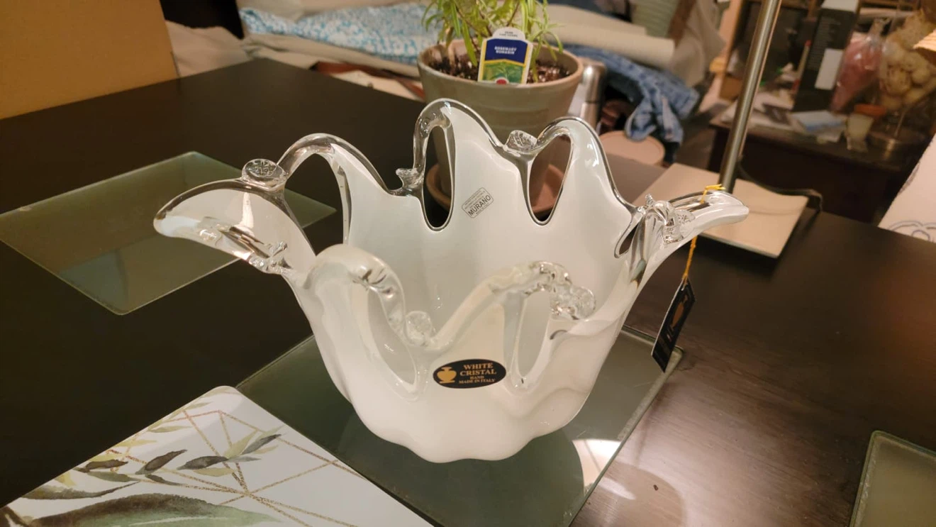 White Cristal Hand Blown Italian Glass Bowl - photo 4