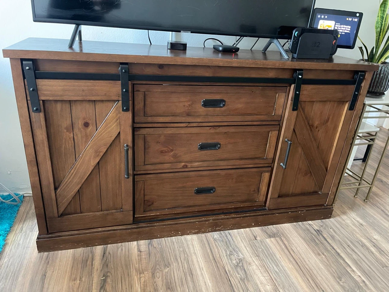 Rustic Farmhouse TV Stand with Sliding Doors