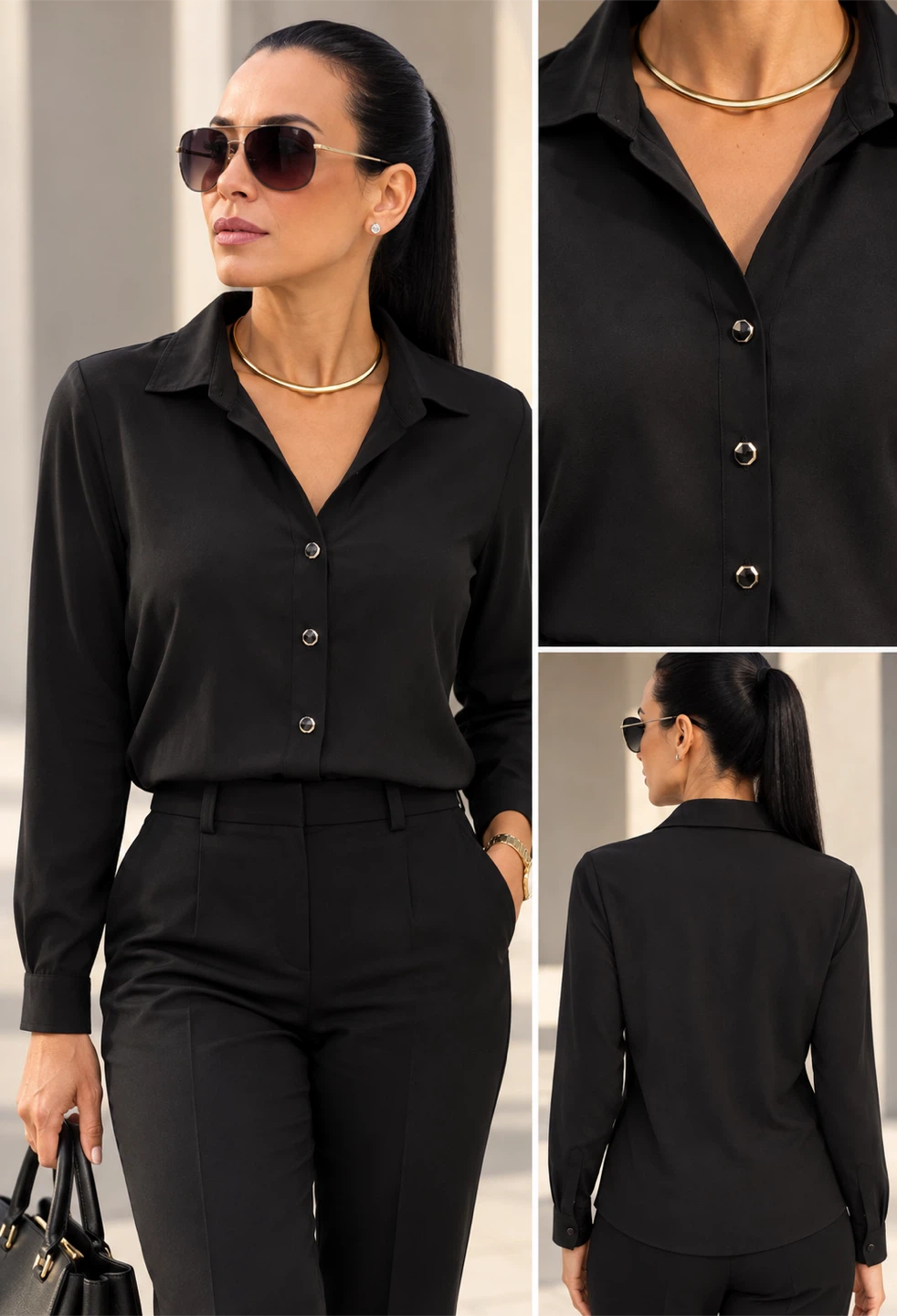 Rio & Rian New York Black Button Down Shirt