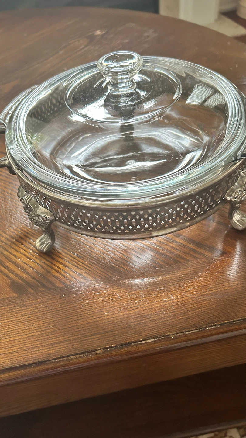 Serving dish with lid and silver stand