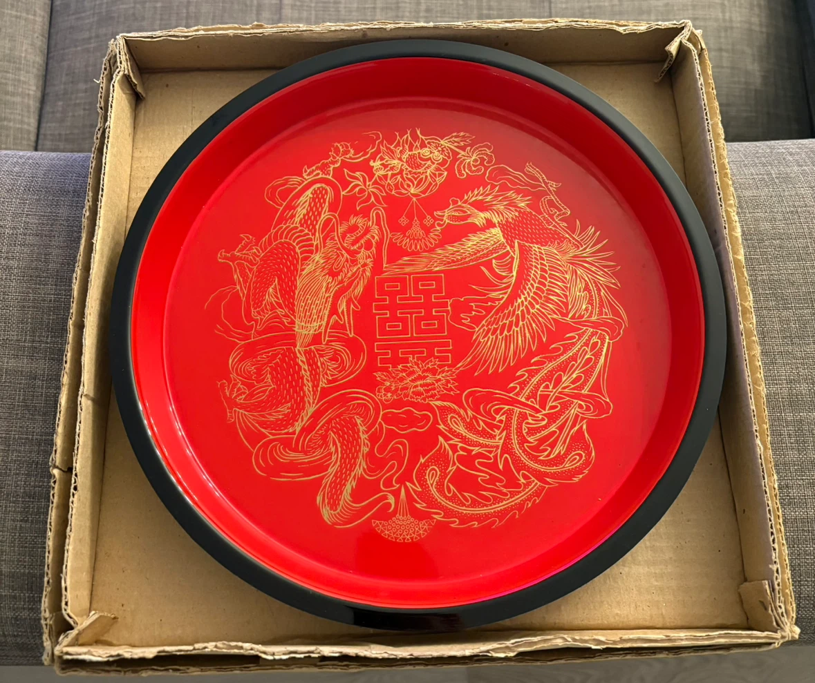 Traditional Chinese Double Happiness Red Serving Tray