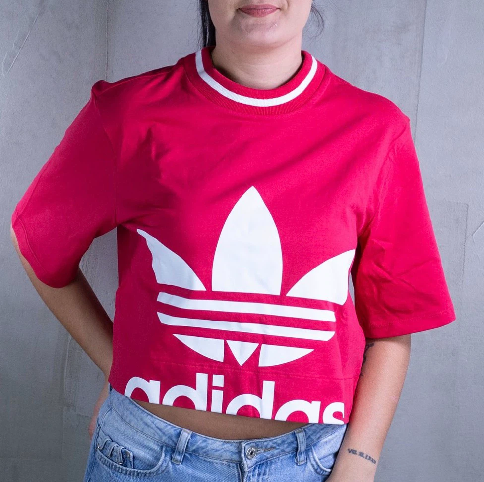 Adidas Pink Cropped T-shirt with Trefoil Logo