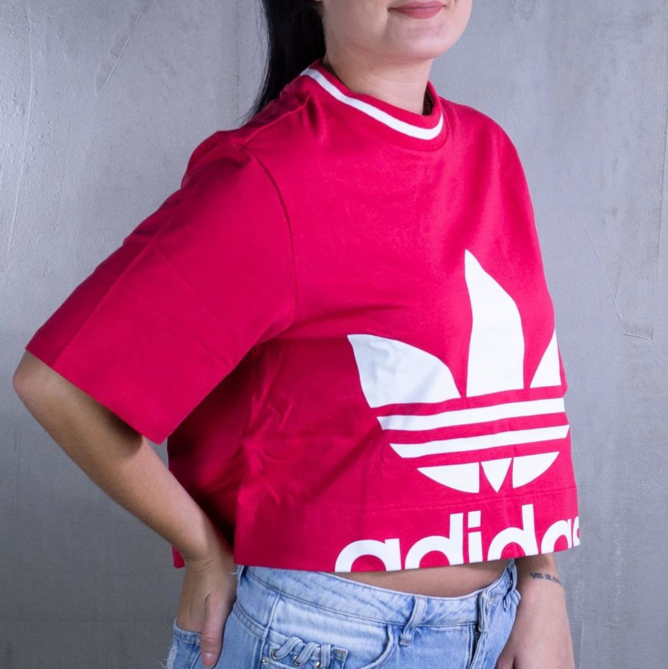 Adidas Pink Cropped T-shirt with Trefoil Logo - photo 2