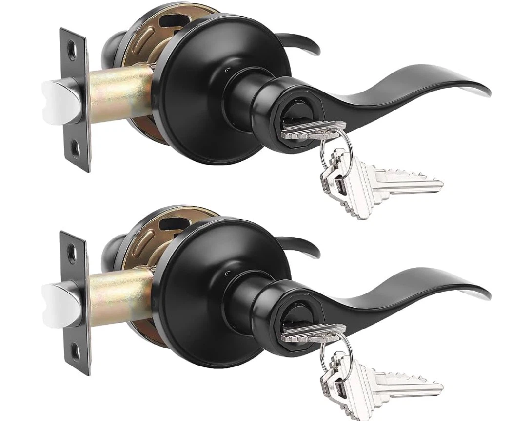 2 Pack Matte Black Door Handles with Lock,Keyed