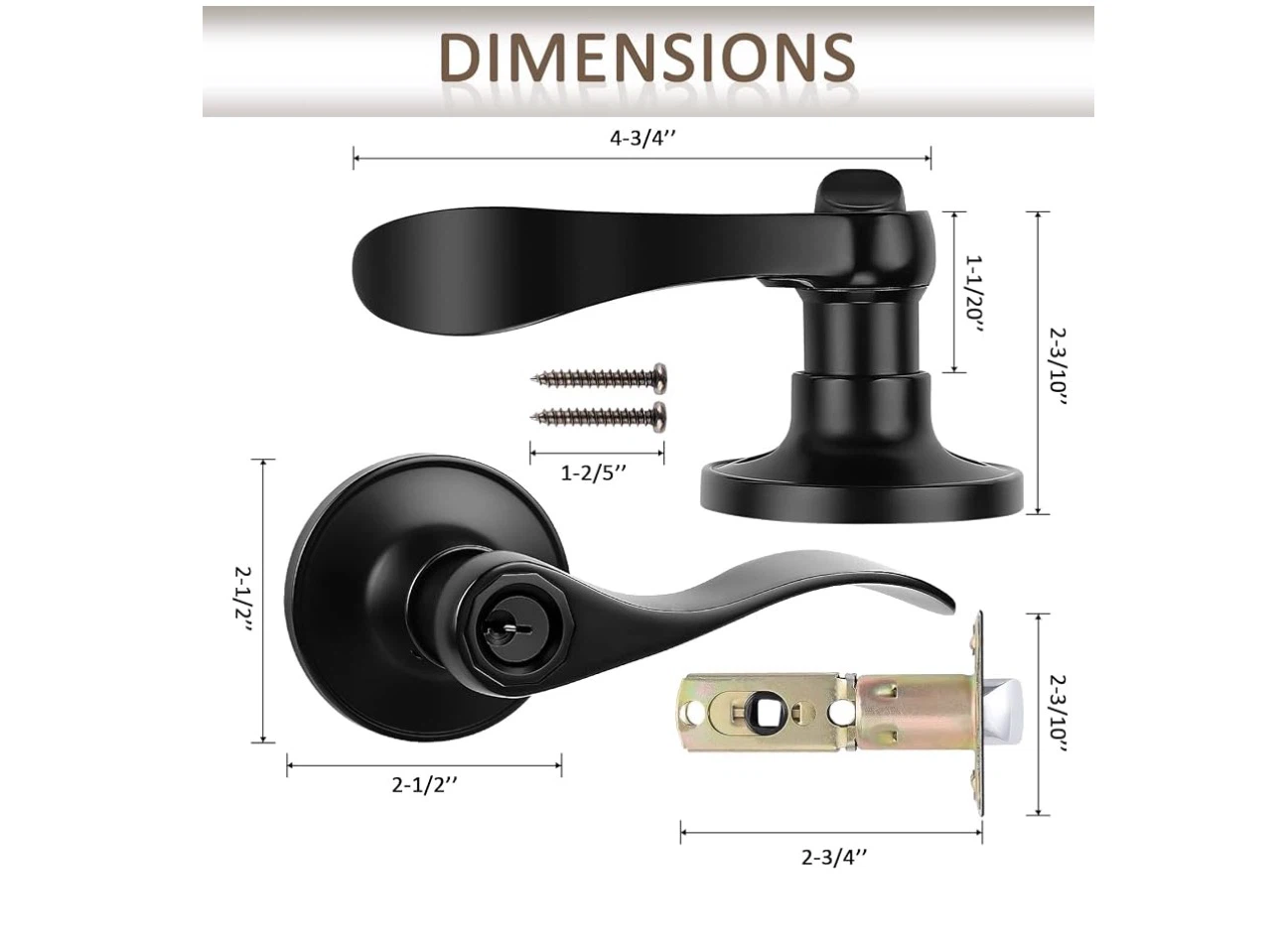 2 Pack Matte Black Door Handles with Lock,Keyed - photo 2