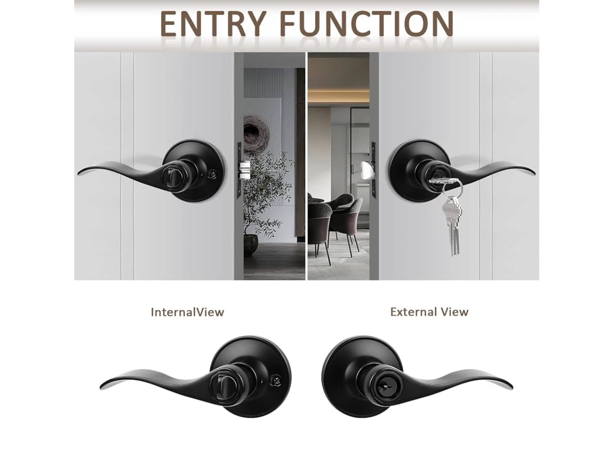 2 Pack Matte Black Door Handles with Lock,Keyed - photo 3