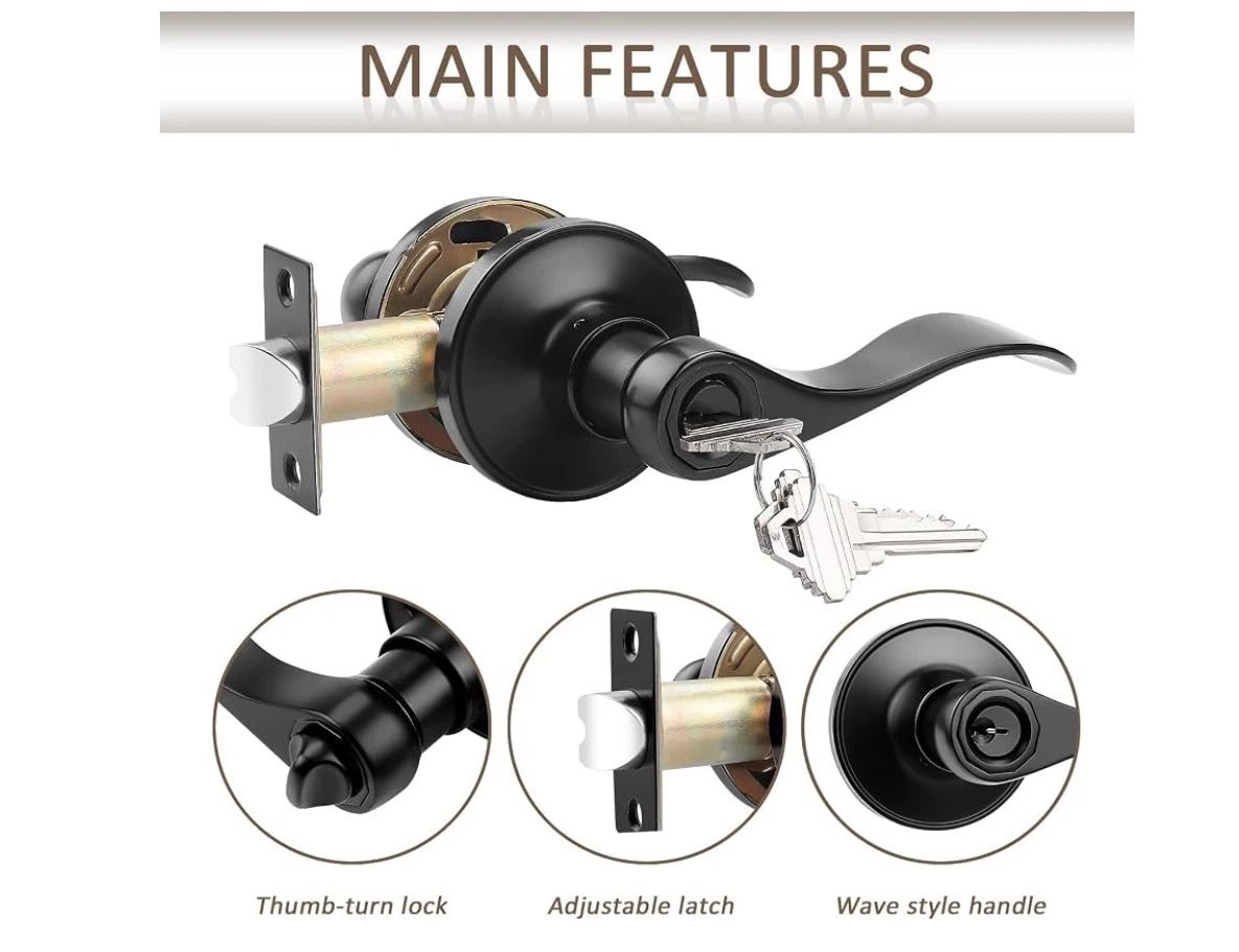 2 Pack Matte Black Door Handles with Lock,Keyed - photo 5