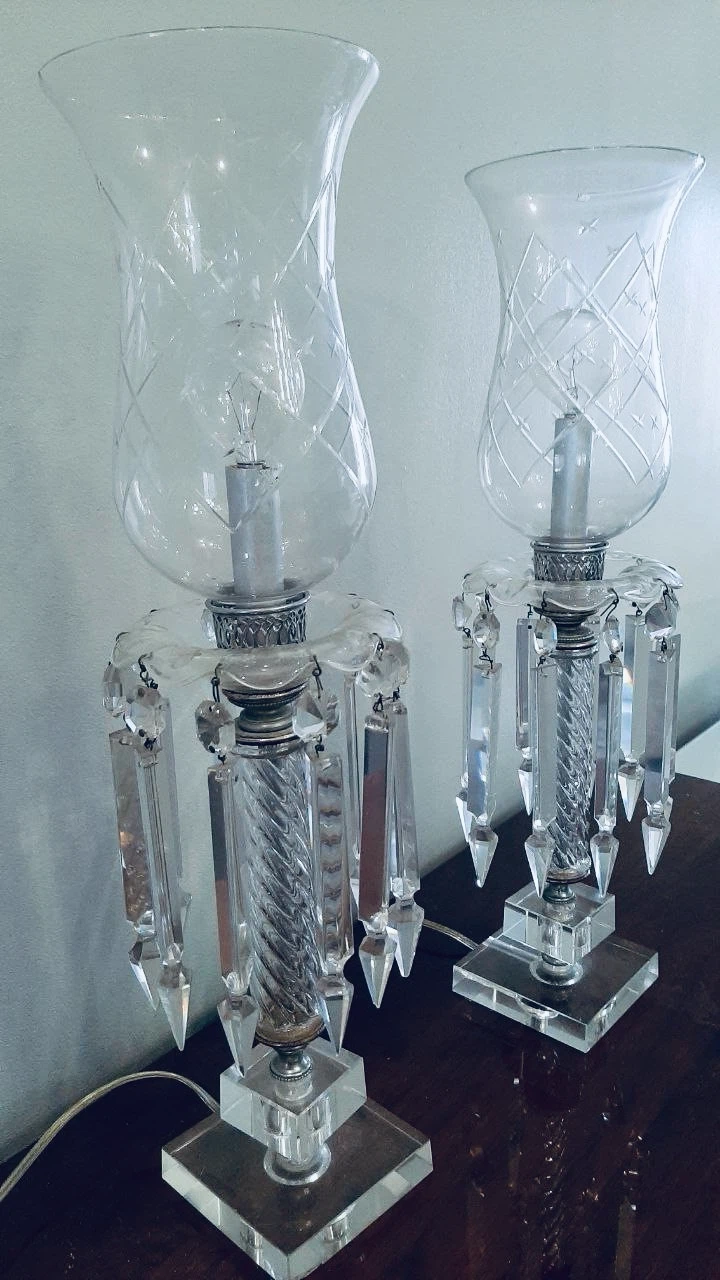 Set of Two Vintage Crystal Hurricane Lamps - photo 3