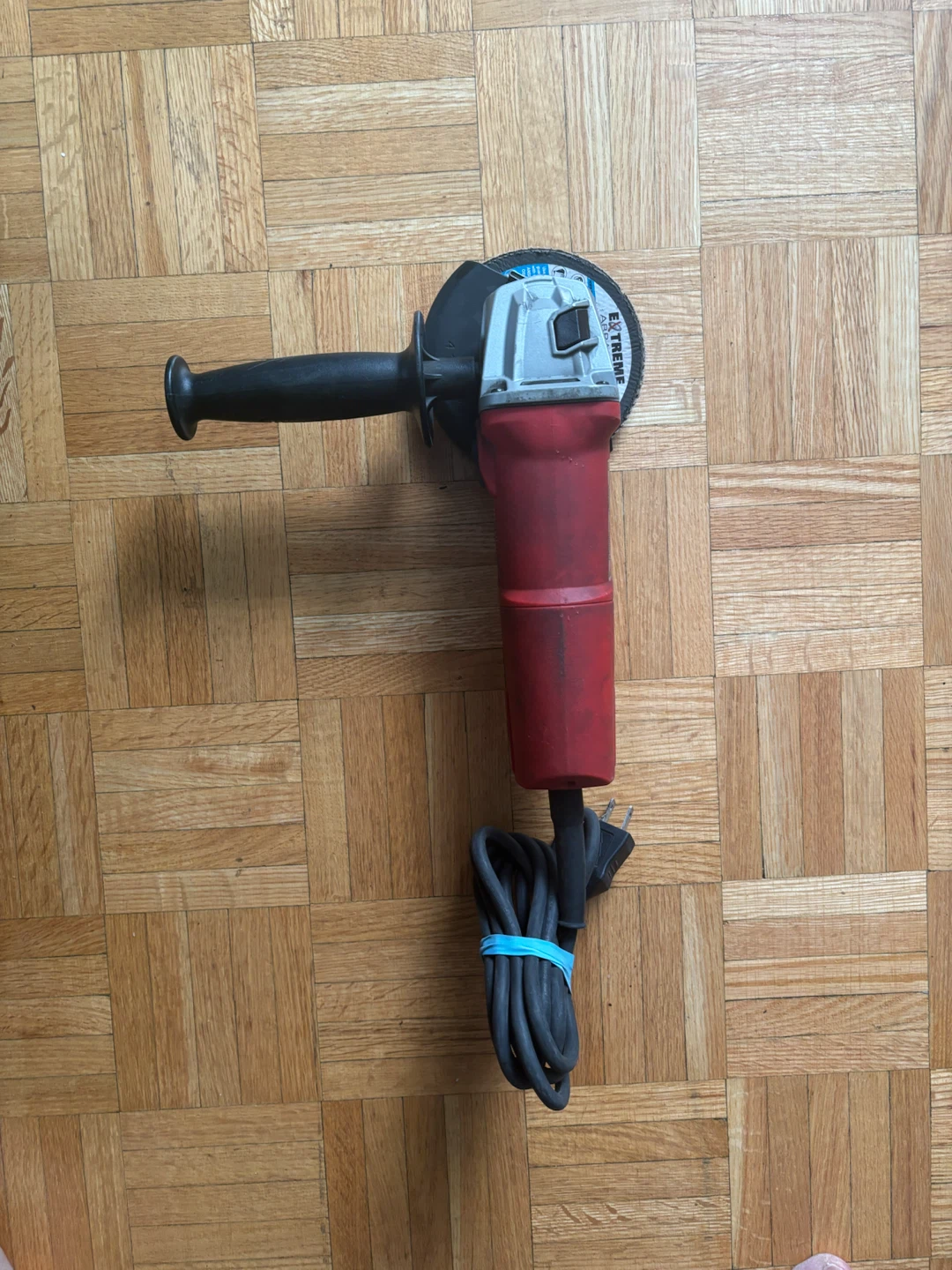 Red Angle Grinder with Side Handle