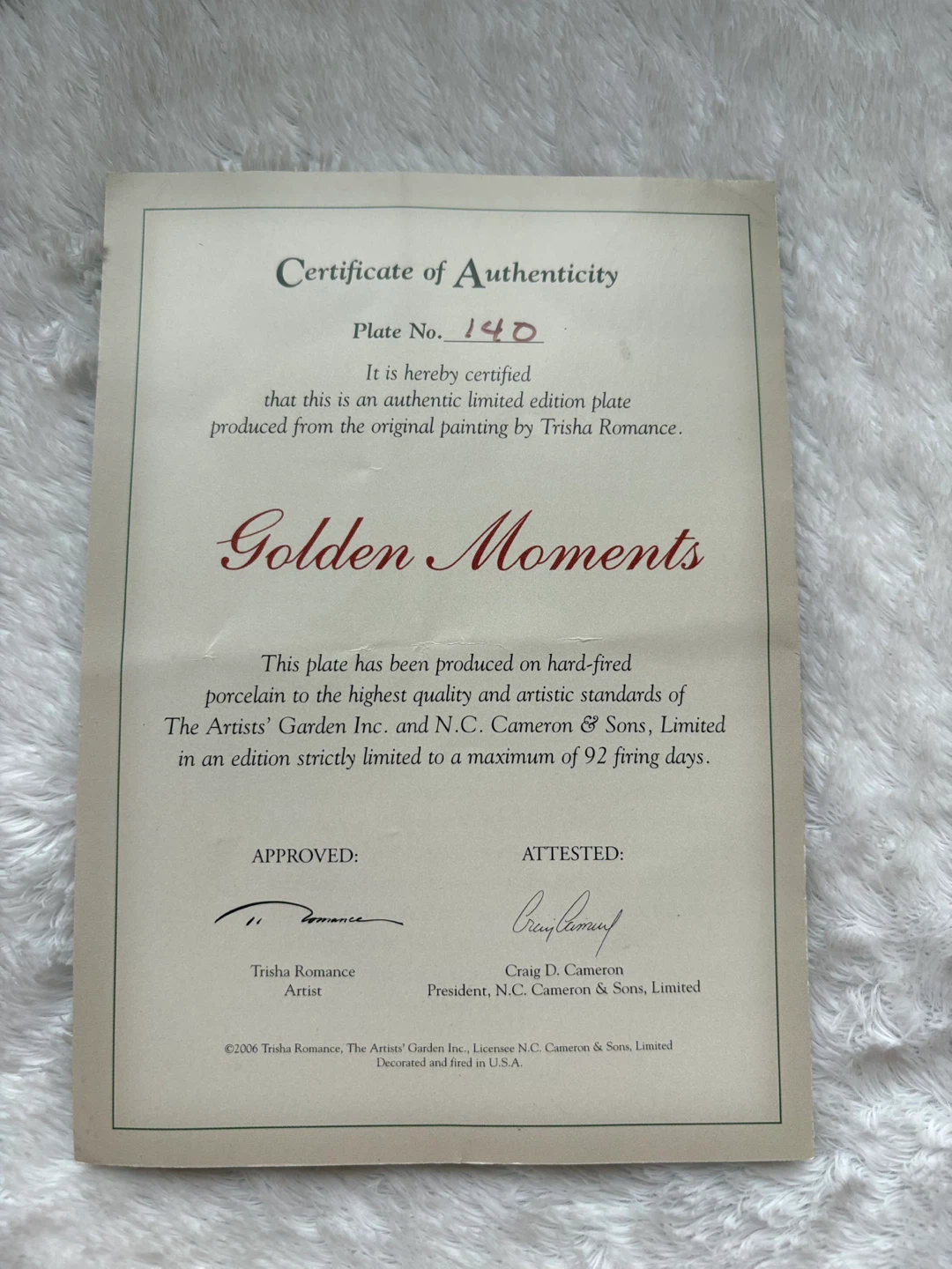 Trisha Romance Golden Moments Limited Edition Plate - photo 2
