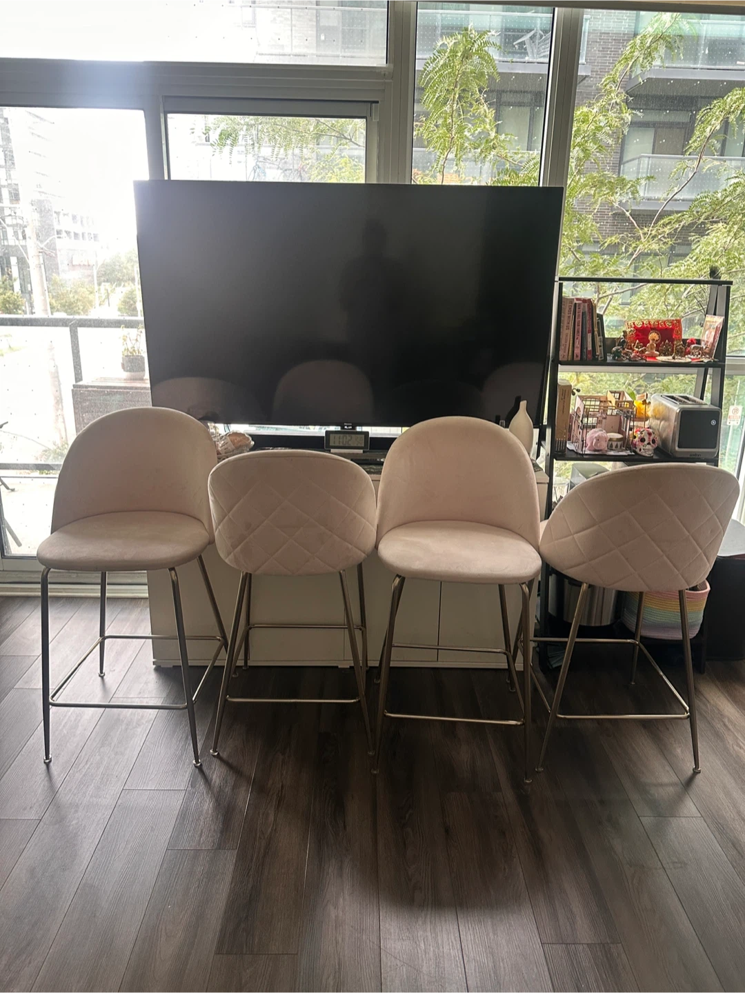 Set of 4 Velvet Bar Stools for $60
