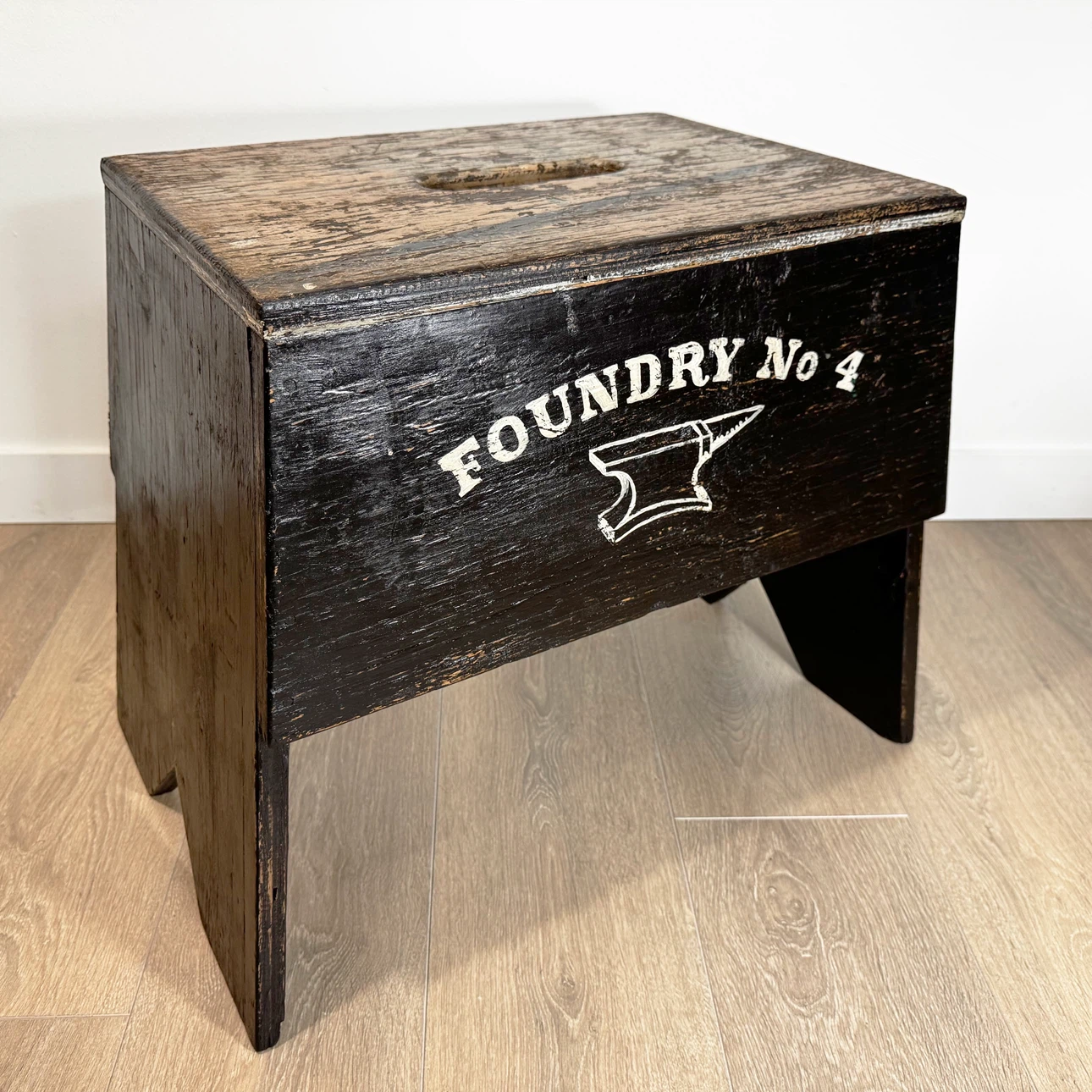 Vintage tall industrial wood step stool