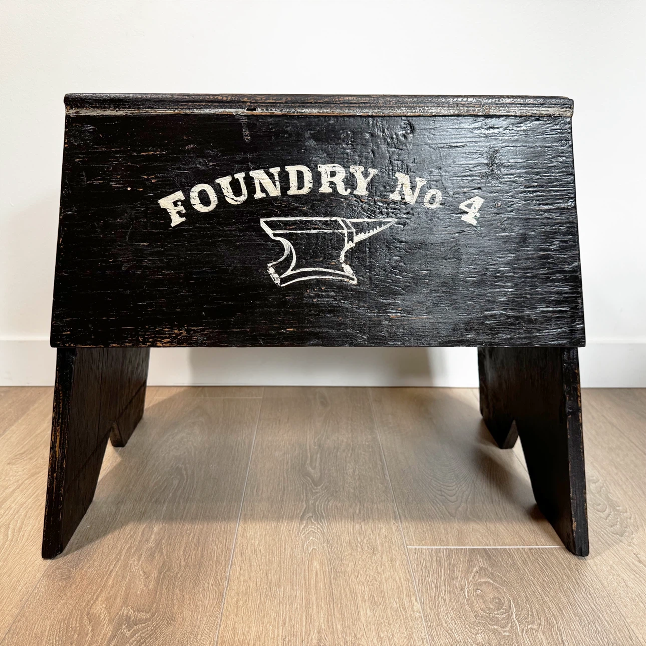 Vintage tall industrial wood step stool - photo 2