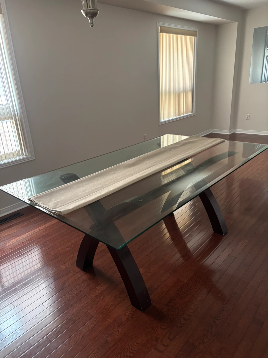 Glass Dining Table with Dark Wood Base