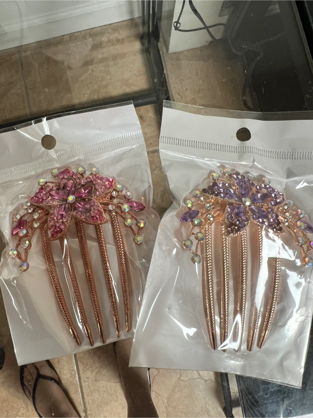 Set of 2 Floral Rhinestone Hair Combs