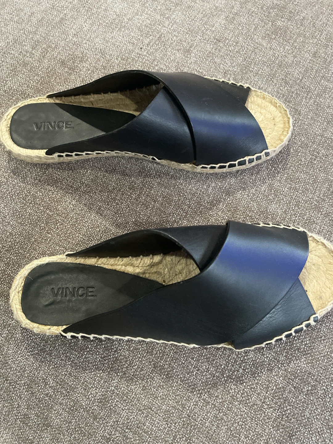 Vince Black Leather Espadrille Sandals
