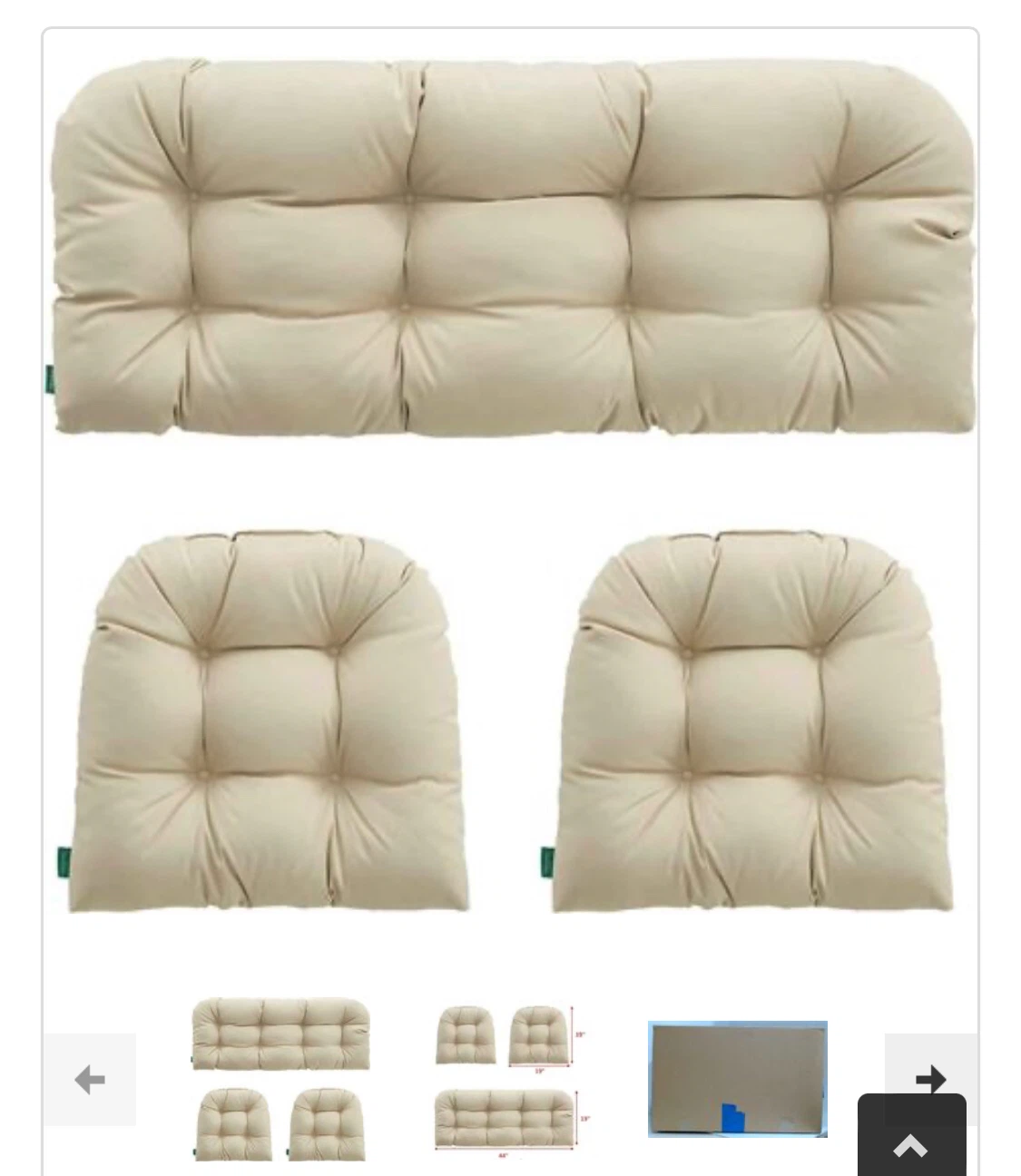 3-Piece Beige tufted wicker chair Cushion Set