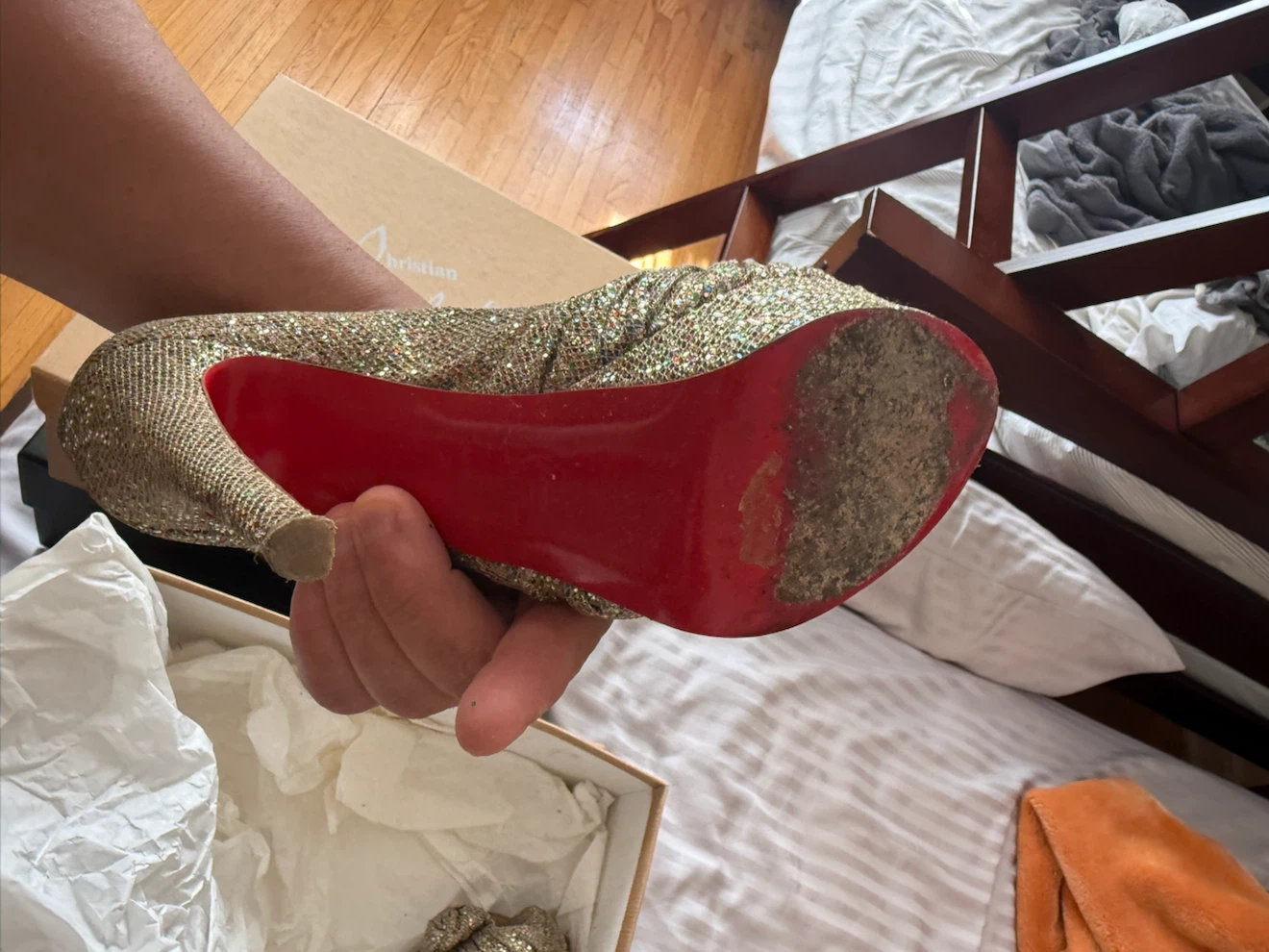 Christian Louboutin Glitter Peep-Toe Heels