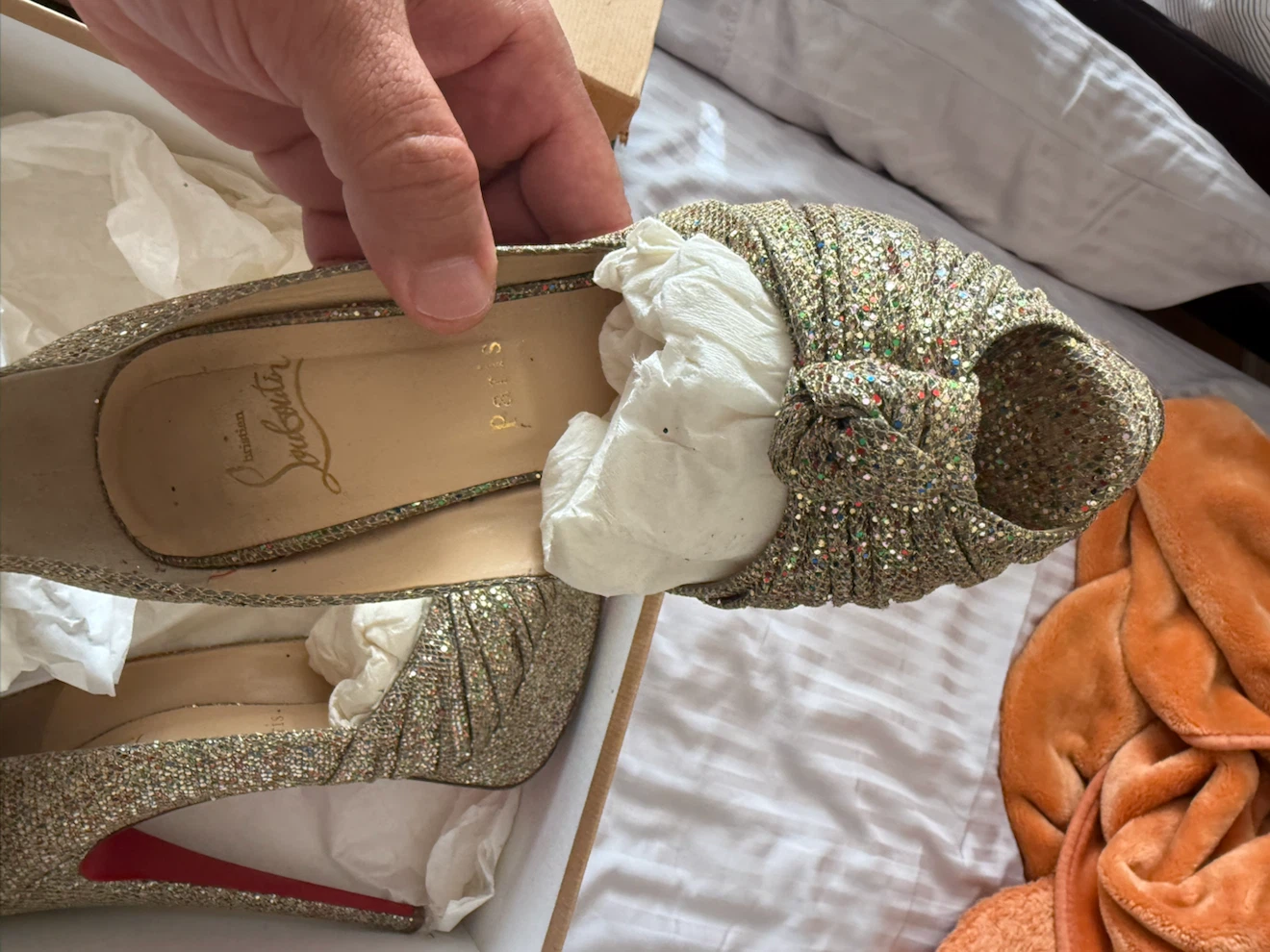 Christian Louboutin Glitter Peep-Toe Heels - photo 2