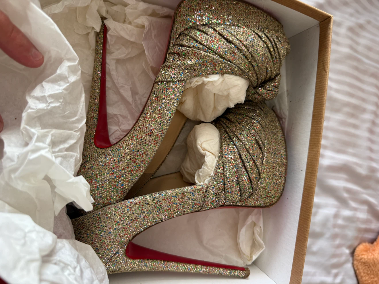 Christian Louboutin Glitter Peep-Toe Heels - photo 3