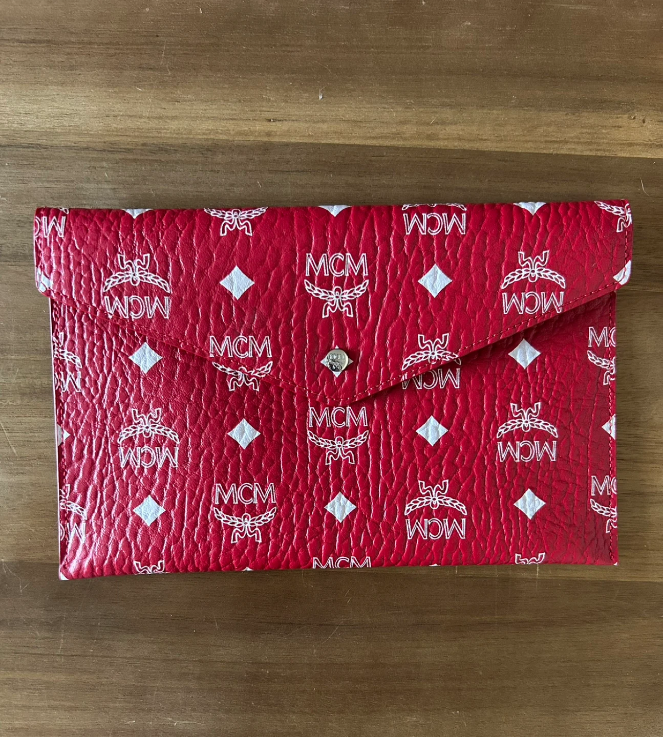MCM Red Visetos Print Envelope Clutch
