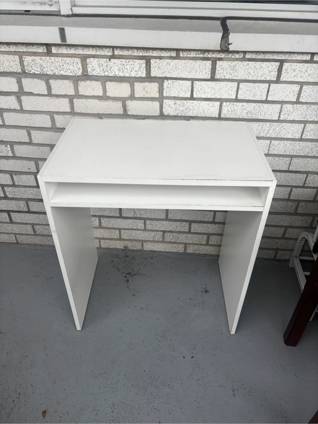 Compact White Desk with Storage Shelf