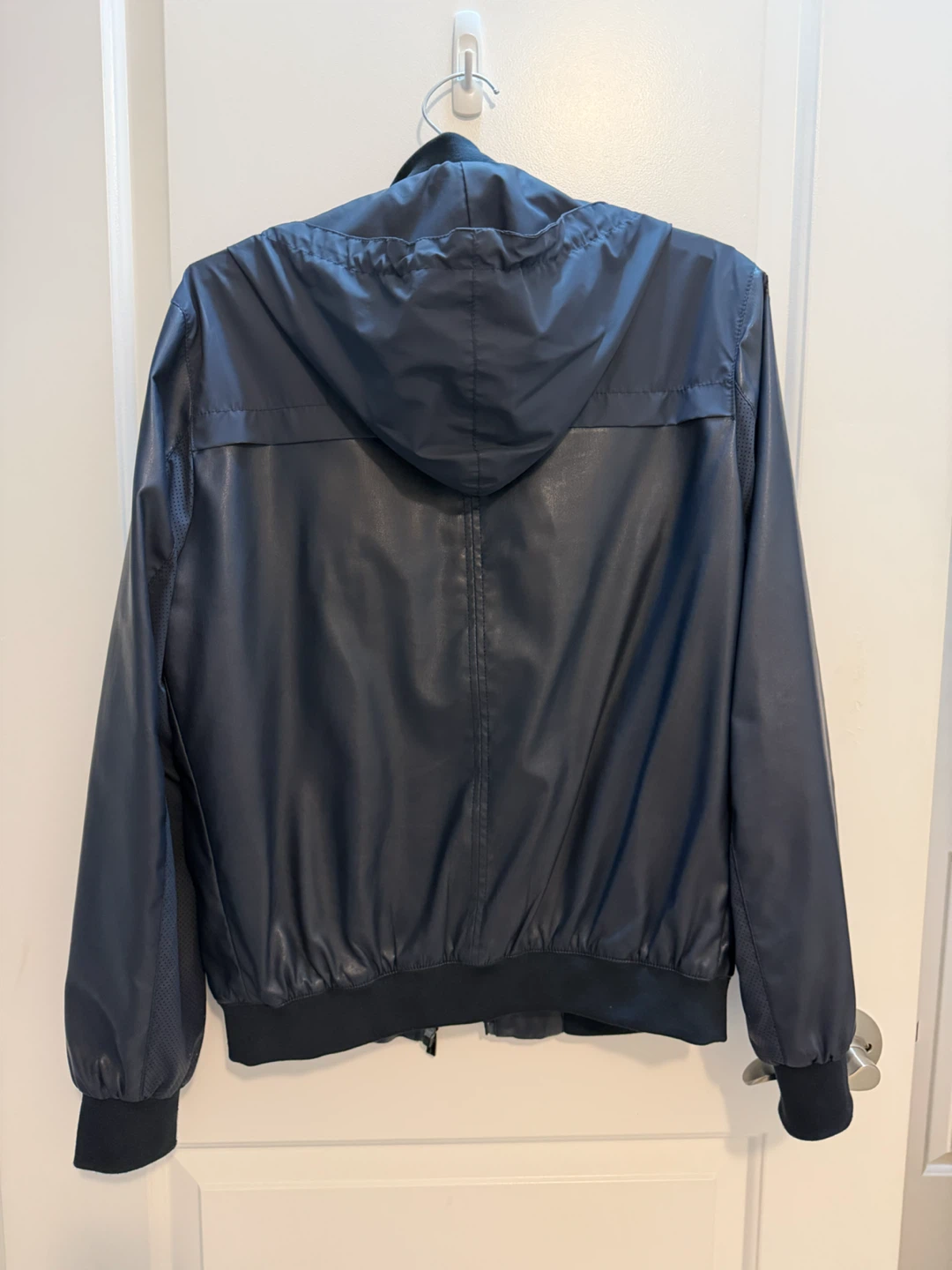 ZARA MAN Navy Faux Leather Hooded Jacket - photo 2