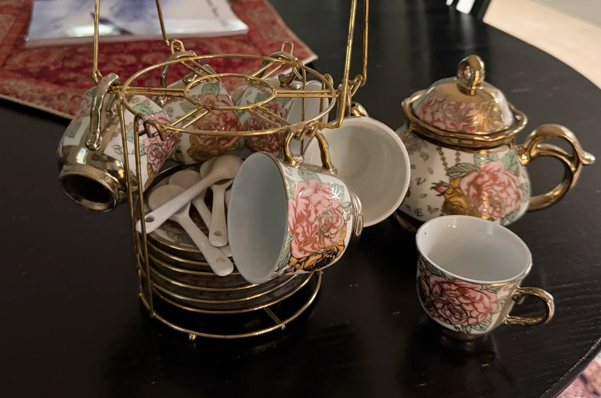 Floral Tea Set with Gold Stand - photo 2