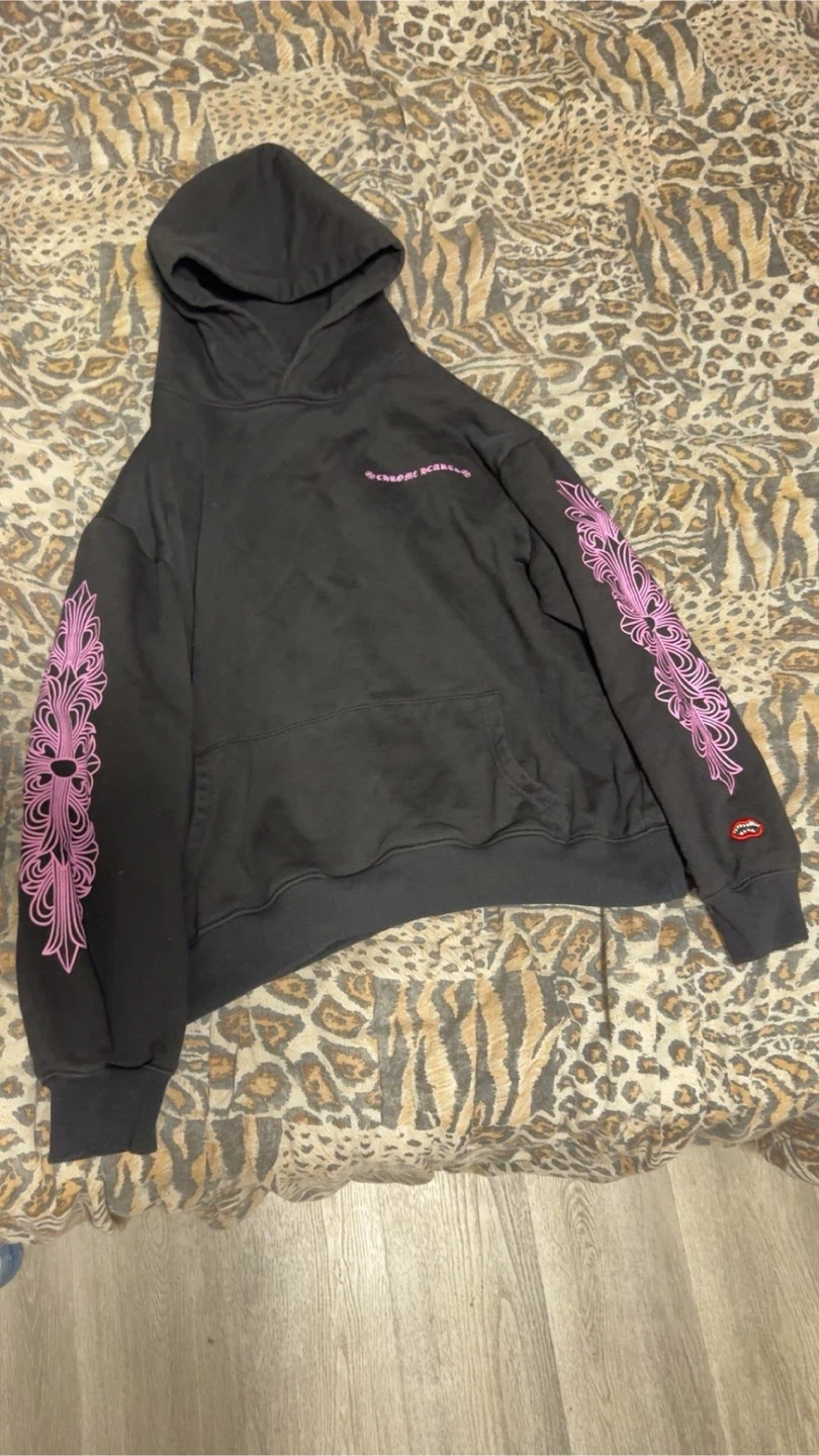 Chrome Hearts Black Hoodie with Pink Graphics