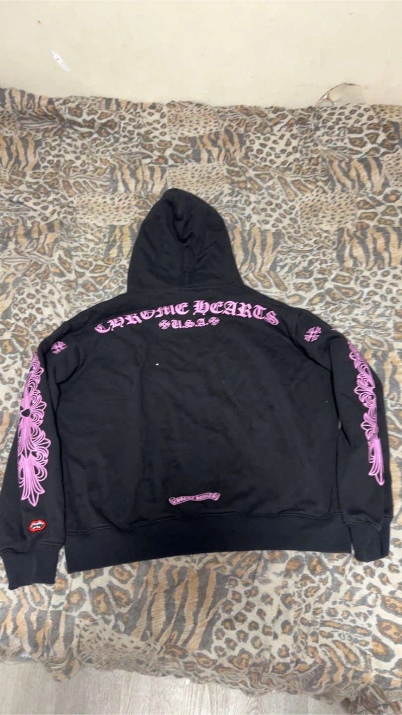 Chrome Hearts Black Hoodie with Pink Graphics - photo 3