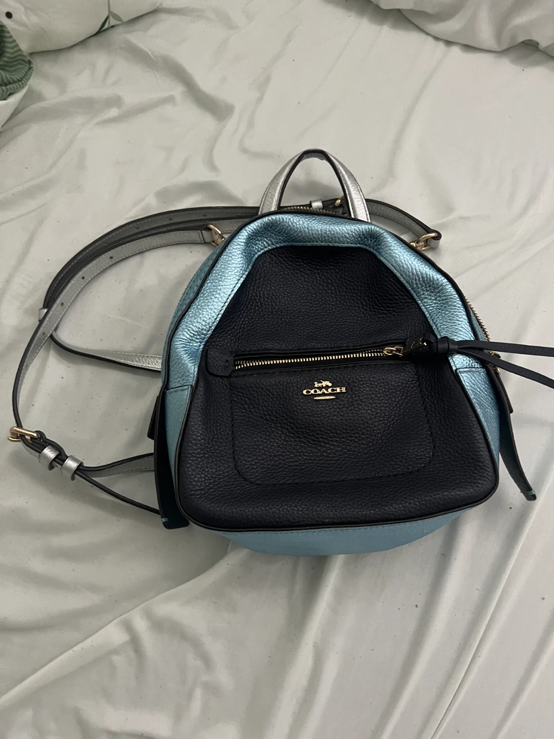 Coach Metallic Blue and Black Backpack