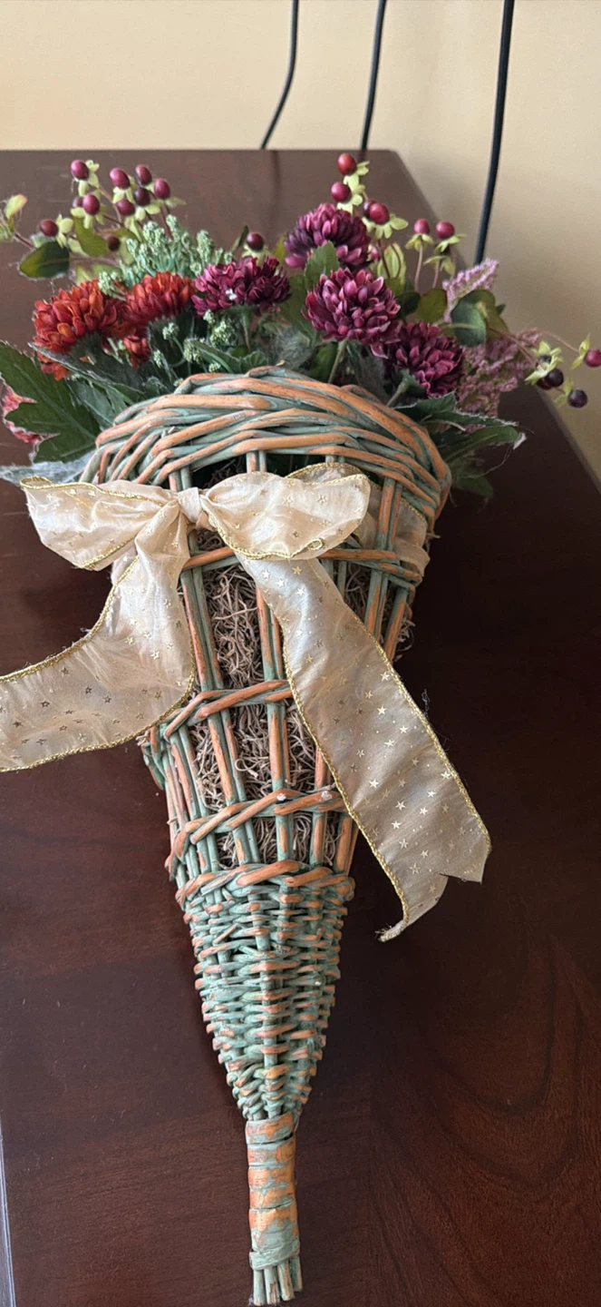 Decorative Woven Hanging Basket with Artificial Flowers