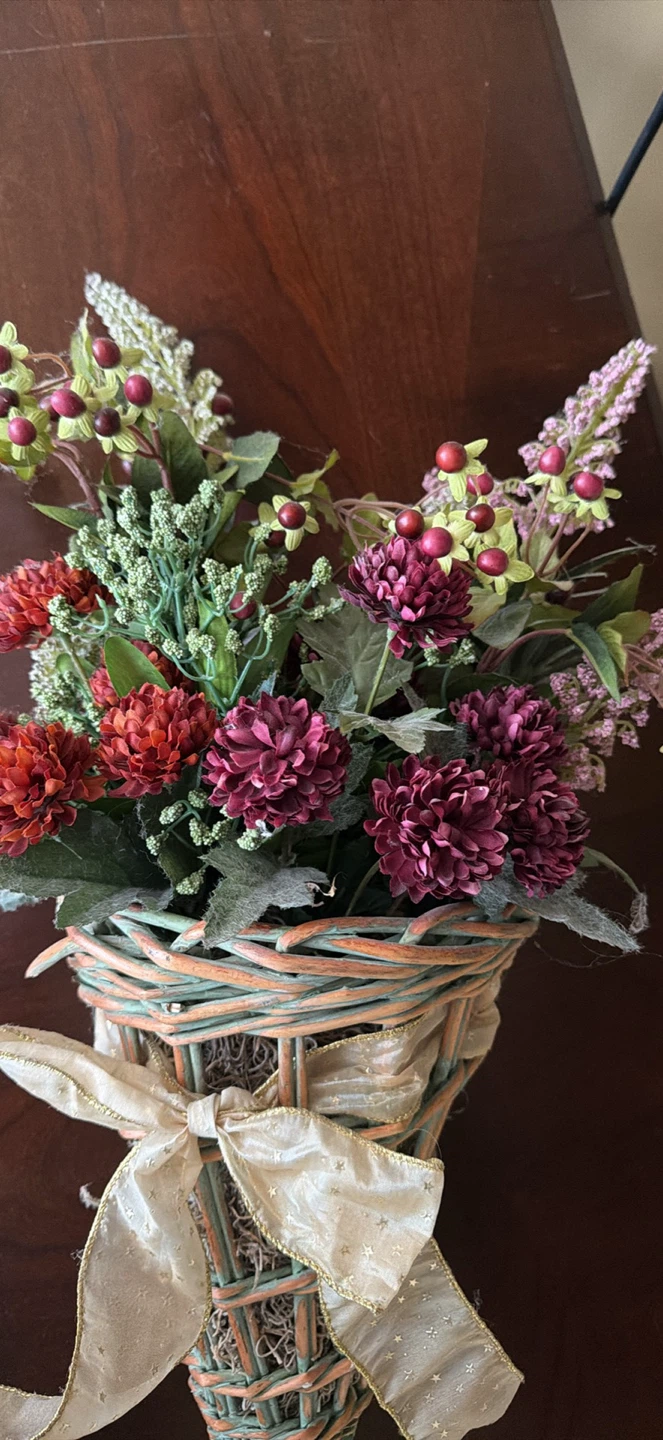 Decorative Woven Hanging Basket with Artificial Flowers - photo 2