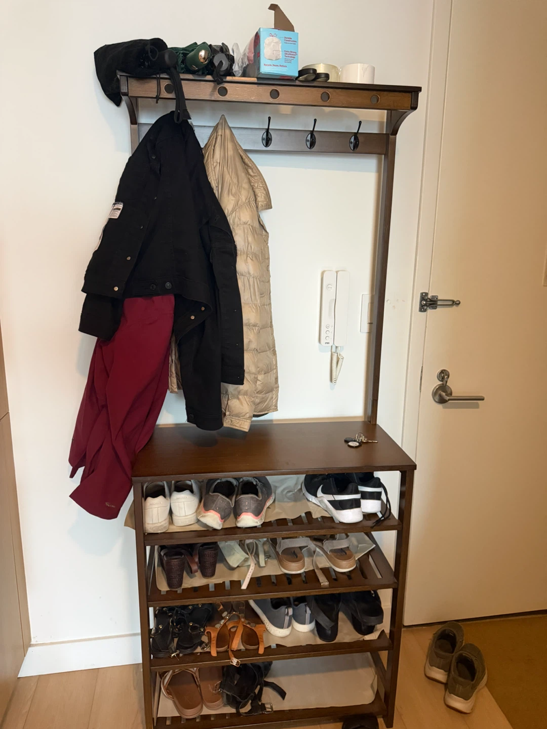 Wooden Entryway Coat Rack and Shoe Storage