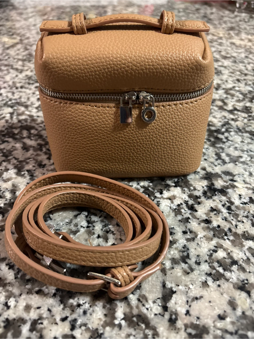 Tan Faux Leather Mini Vanity Bag