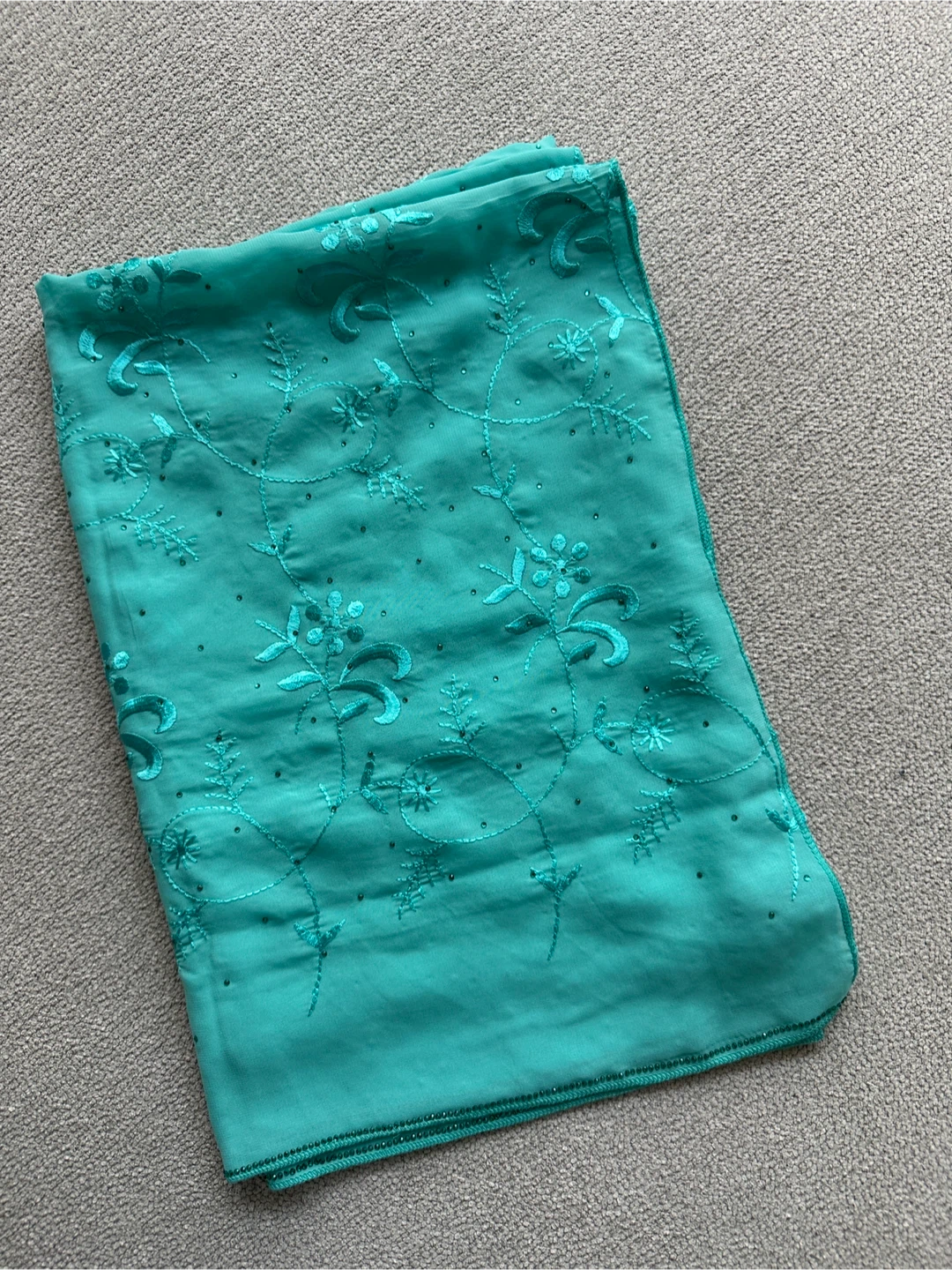 Teal Embroidered Chiffon Scarf