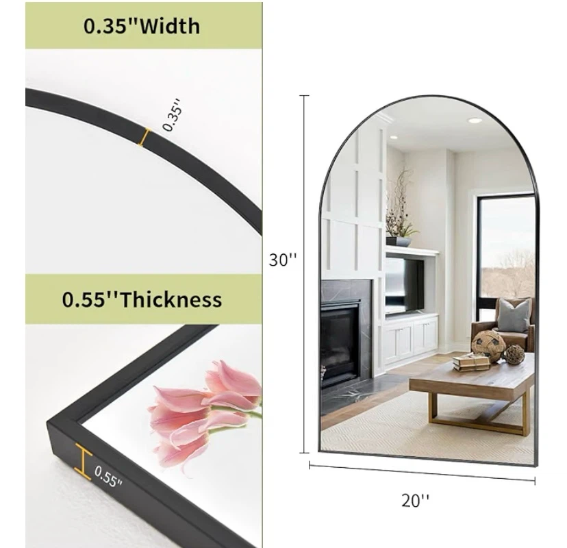 New BEAUTYPEAK 20"x30" Arched Mirror Black - photo 2