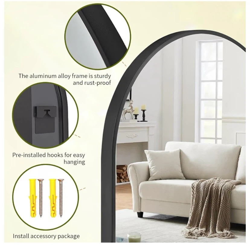 New BEAUTYPEAK 20"x30" Arched Mirror Black - photo 4
