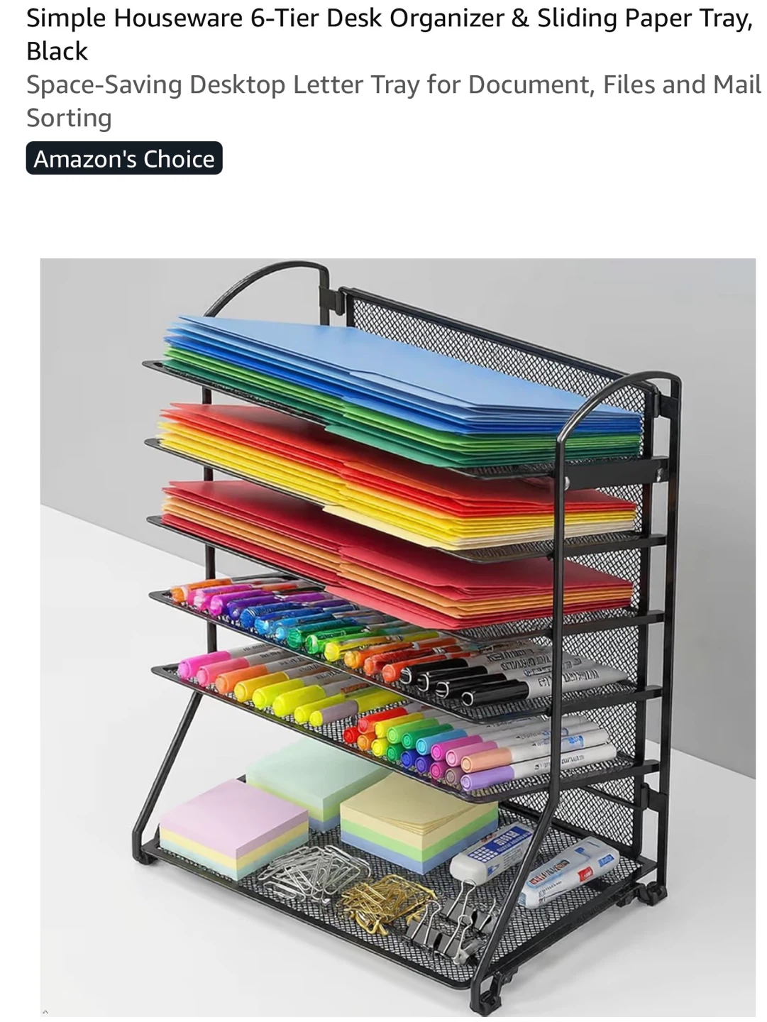 Simple Houseware 6-Tier Black Desk Organizer