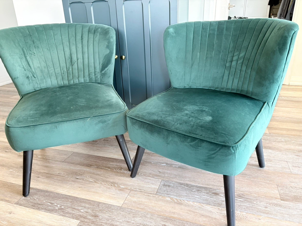 Set of Two Green Velvet Accent Chairs