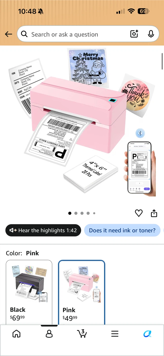 Pink Bluetooth Thermal Shipping Label Printer
