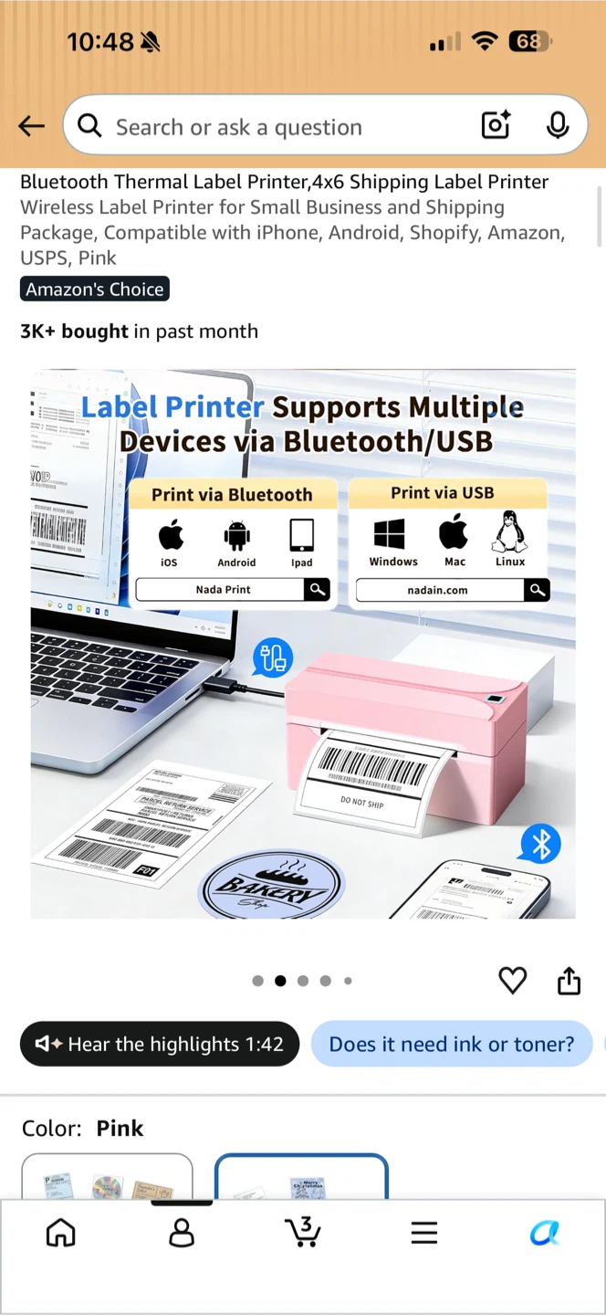 Pink Bluetooth Thermal Shipping Label Printer - photo 2