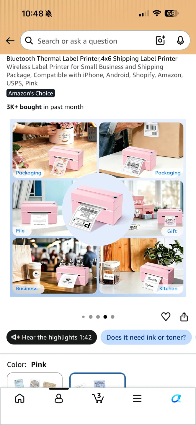 Pink Bluetooth Thermal Shipping Label Printer - photo 3