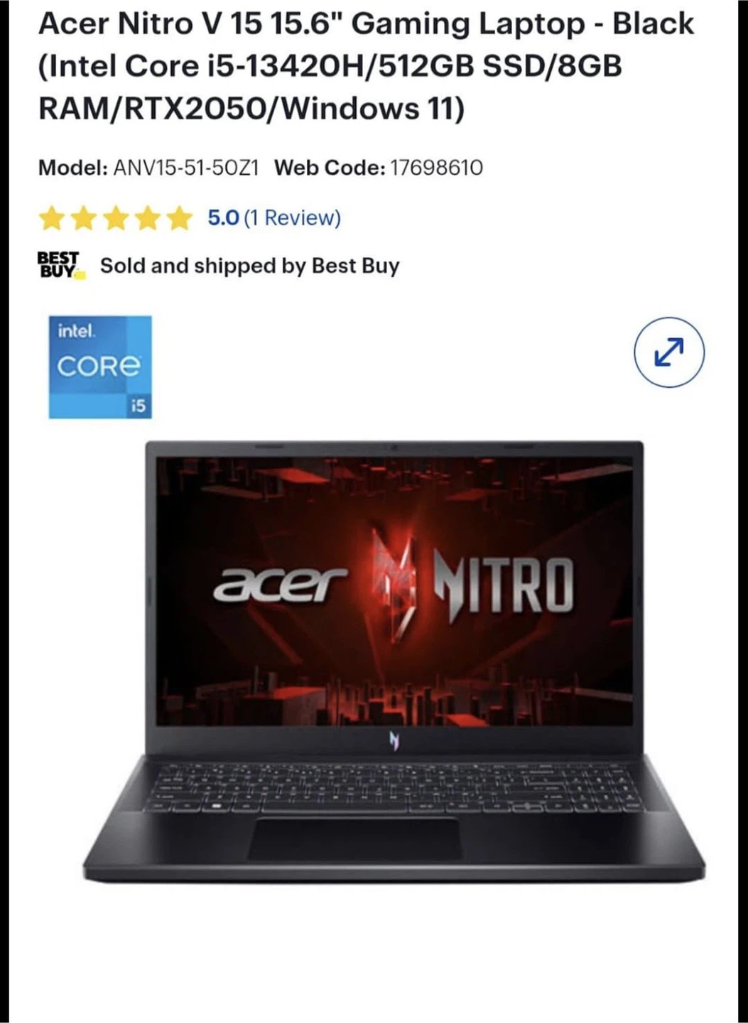 Acer Nitro V 15 Gaming Laptop