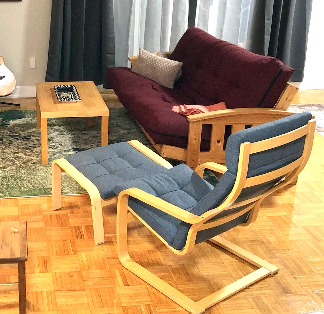 Wooden Frame Futon Sofa Bed with Maroon Mattress